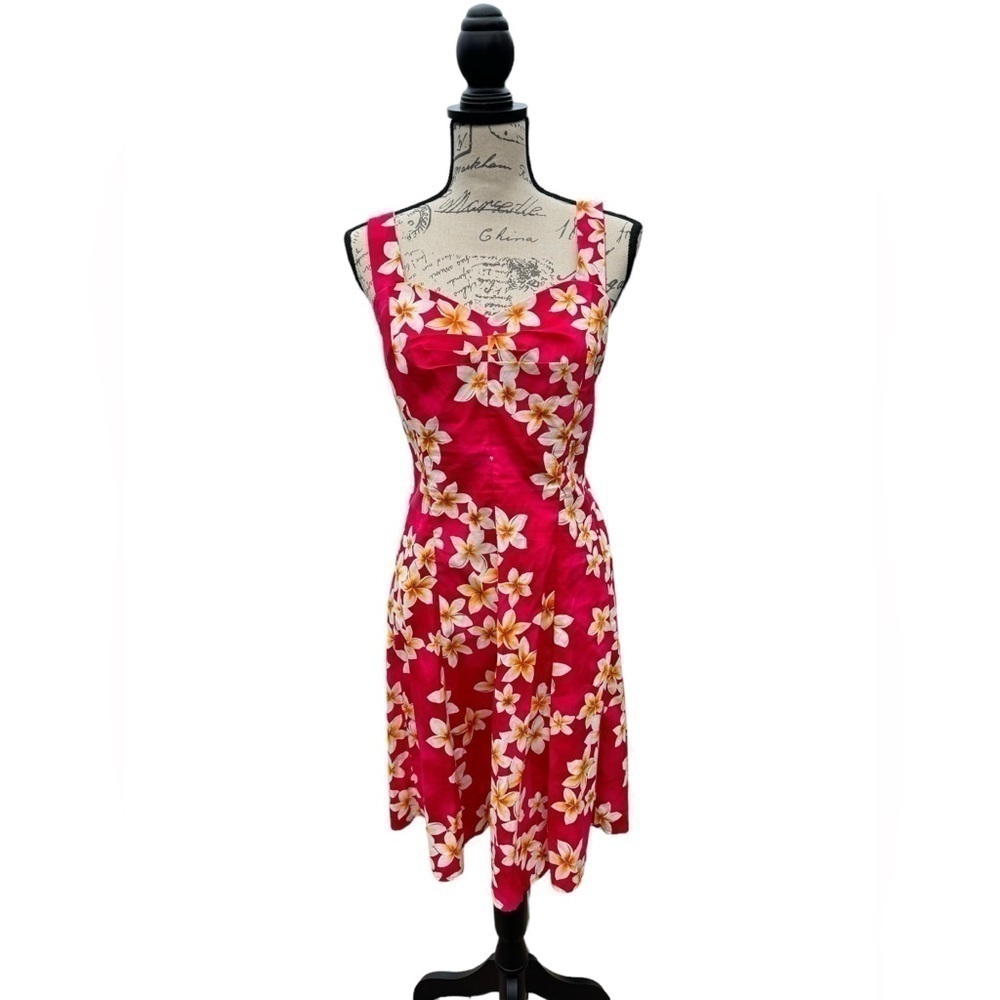 Royal Hawaiian Creations Plumeria Pink Cotton Hawaiian Mini Sundress Womens L - Picture 2 of 14